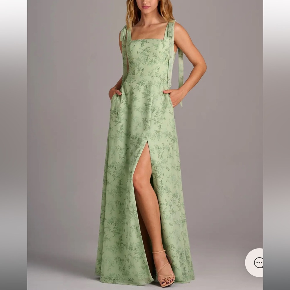 Azazie Debra Dress Green Fern Floral - Picture 2 of 6